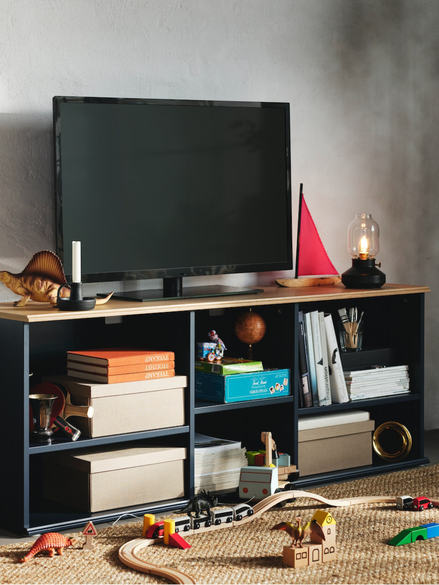 SKRUVBY TV bench black-blue - IKEA