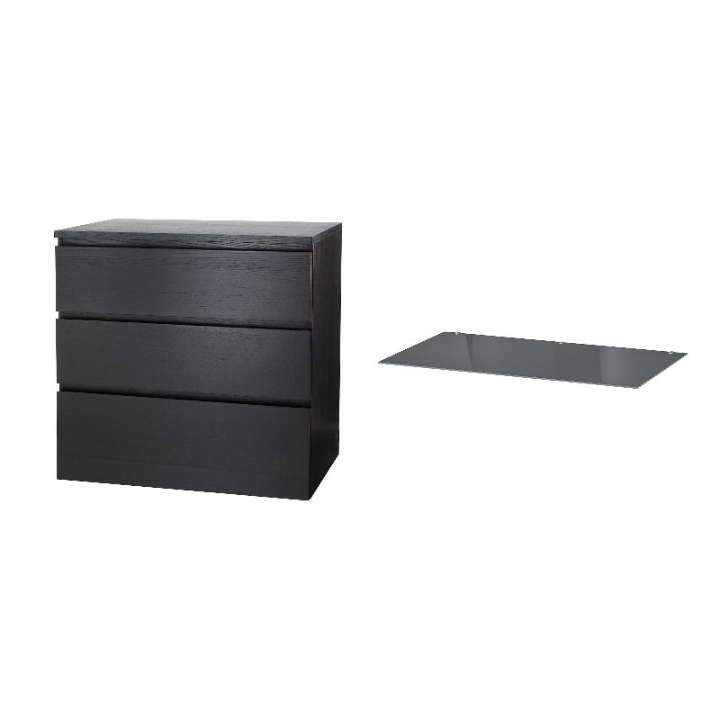 MALM chest of 3 drawers black-brown - IKEA