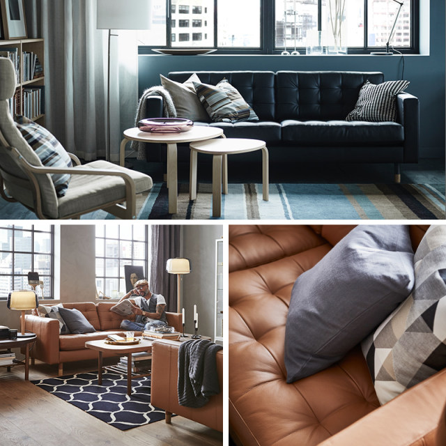 宜家landskrona 兰德克纳 三人沙发 哥兰/邦斯塔 黑色/原木色 390.